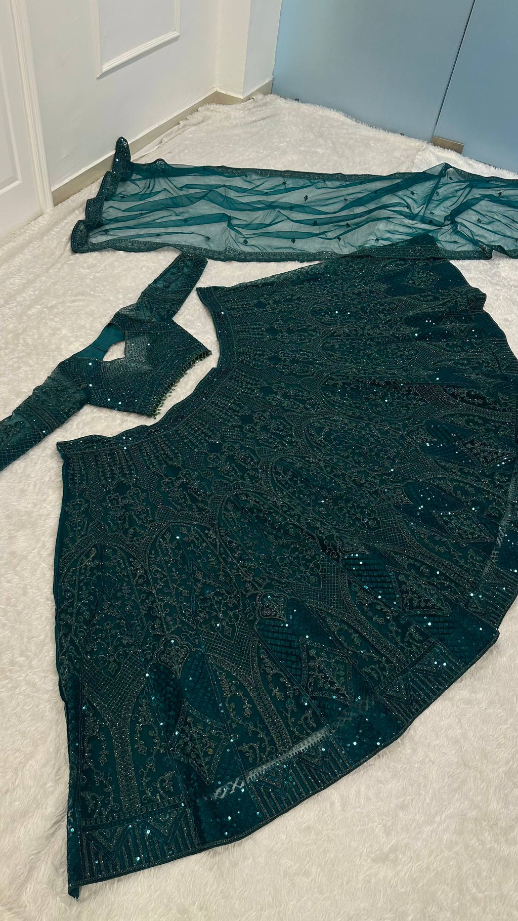 Green Premium Net Designer Lehenga ClothsVilla