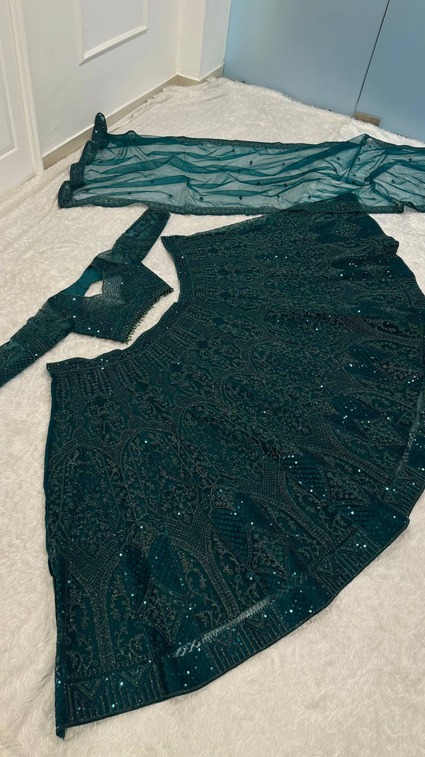 Green Premium Net Designer Lehenga ClothsVilla