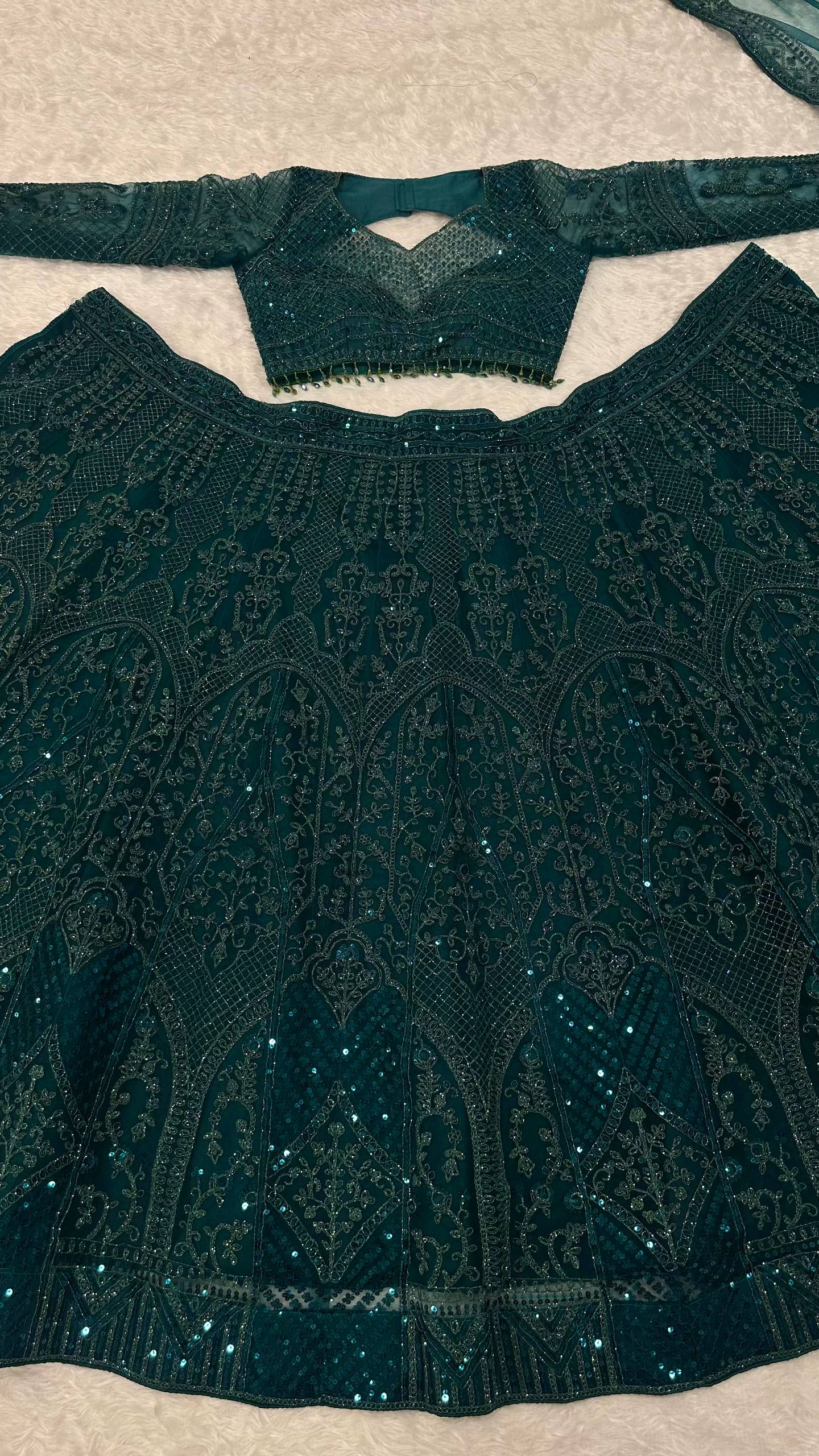 Green Premium Net Designer Lehenga ClothsVilla