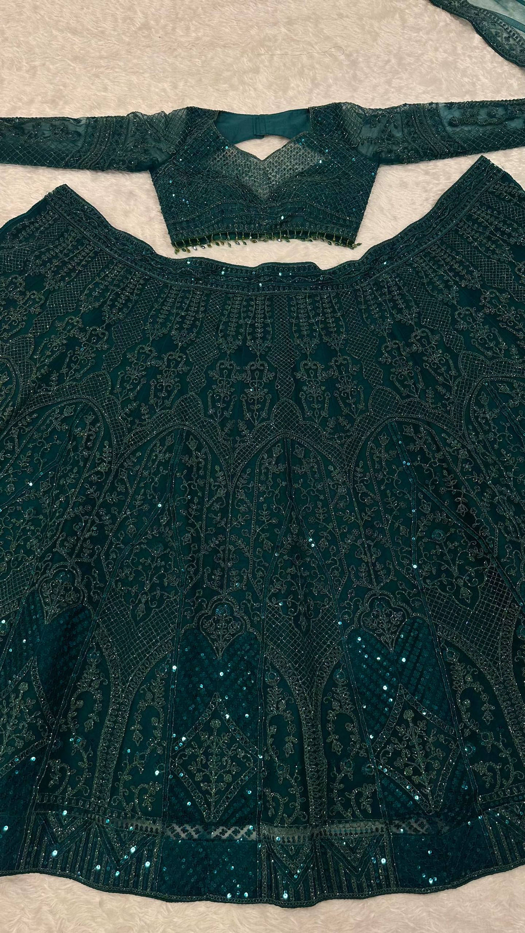 Green Premium Net Designer Lehenga ClothsVilla