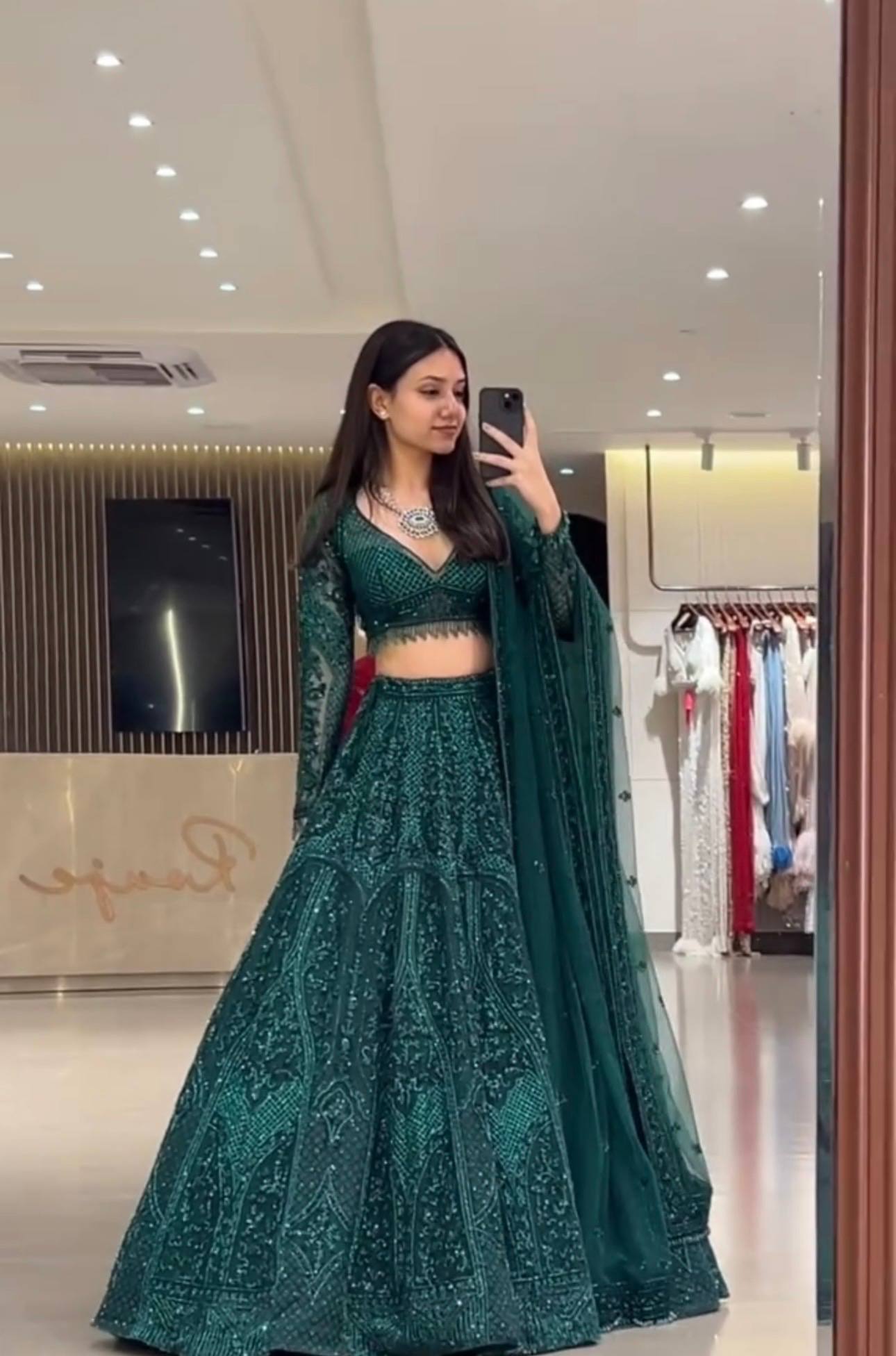 Green Premium Net Designer Lehenga ClothsVilla