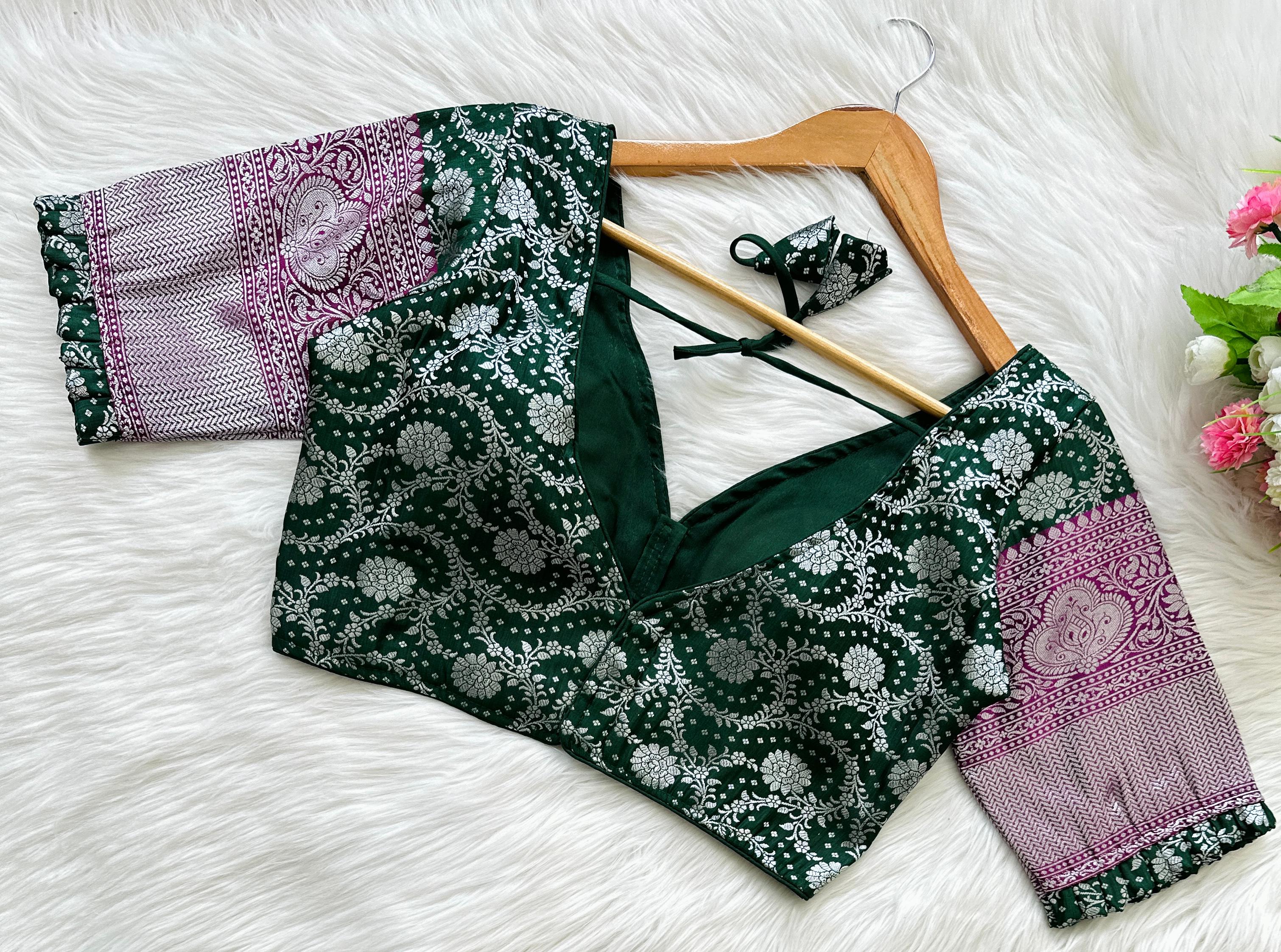 Green Pure Banarasi Blouse with Stunning Weaving – Perfect Fit for Any Occasion Secondary image