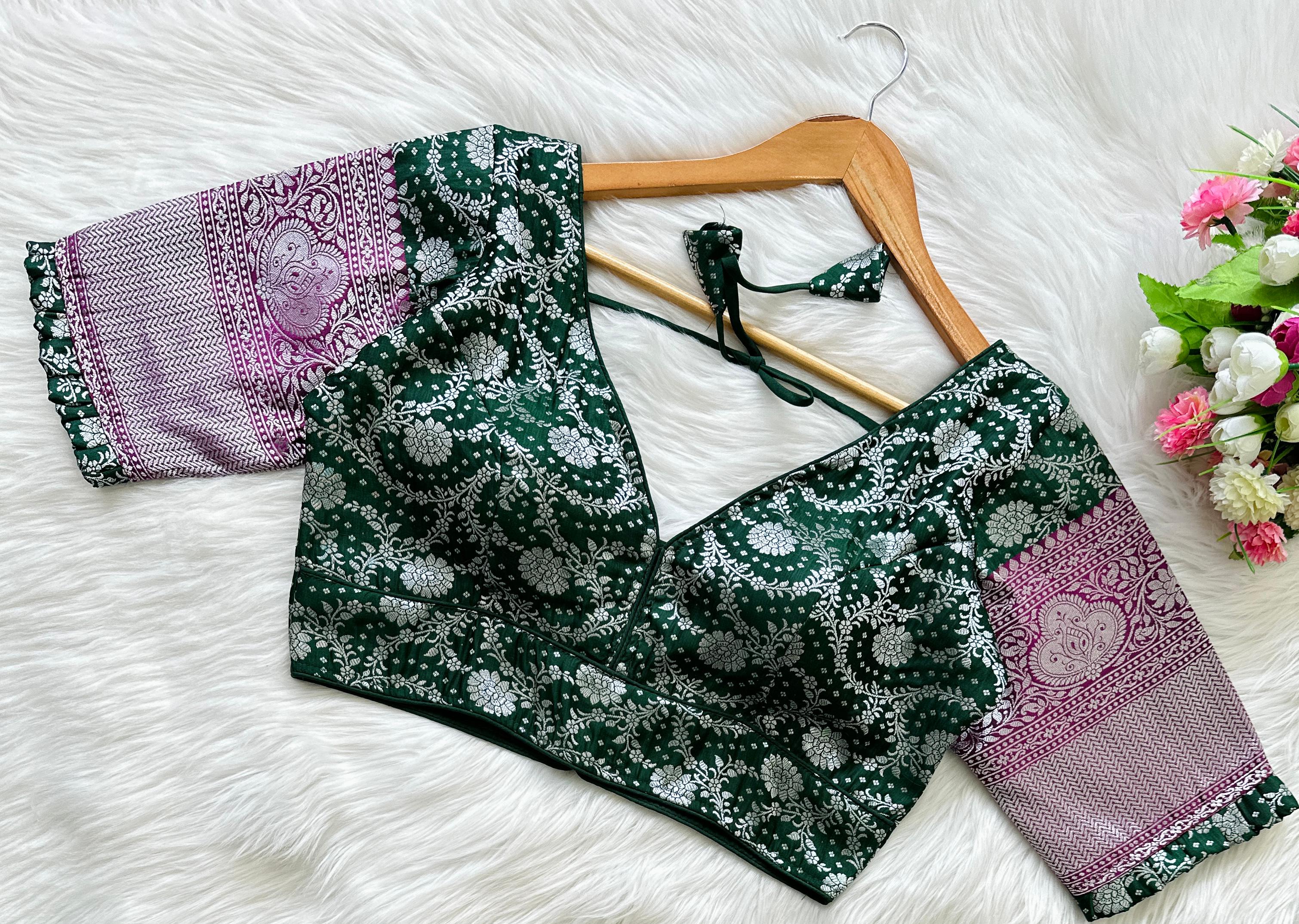 Green Pure Banarasi Blouse with Stunning Weaving – Perfect Fit for Any Occasion ClothsVilla Main image