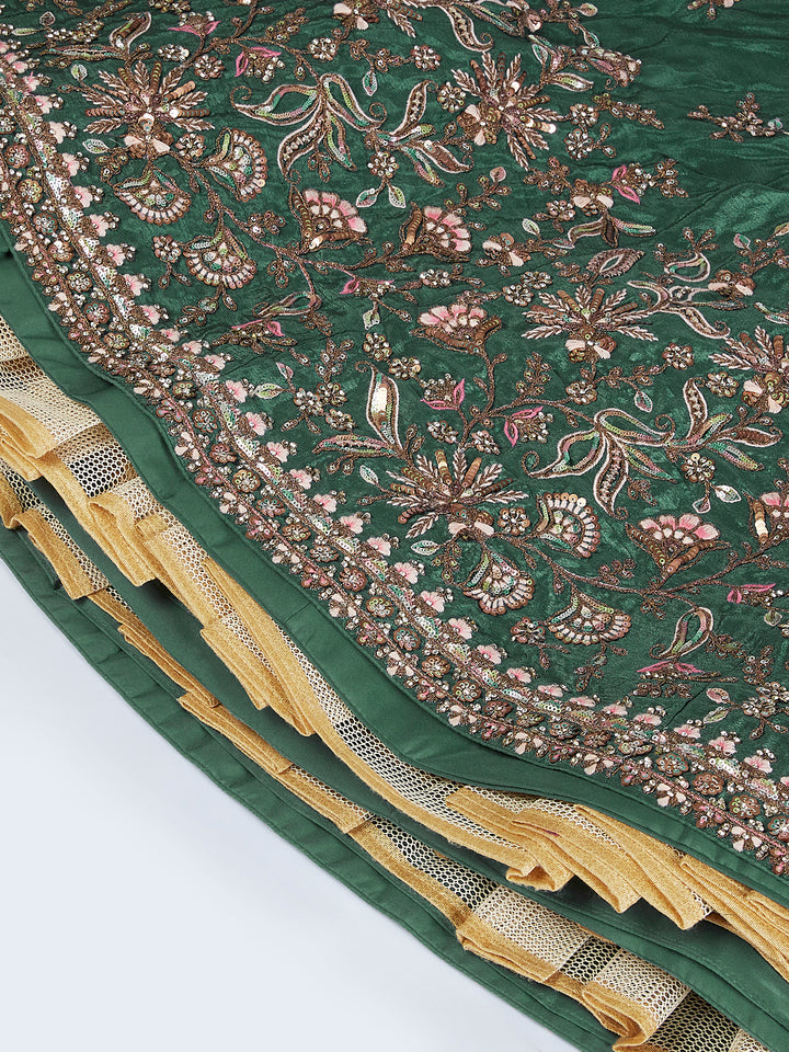 Green Pure Chiffon Sequins and thread embroidery Semi-Stitched Lehenga choli & Dupatta ClothsVilla