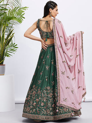 Green Pure Chiffon Sequins and thread embroidery Semi-Stitched Lehenga choli & Dupatta ClothsVilla