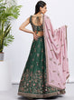 Load image into Gallery viewer, Green Pure Chiffon Sequins and thread embroidery Semi-Stitched Lehenga choli &amp; Dupatta ClothsVilla