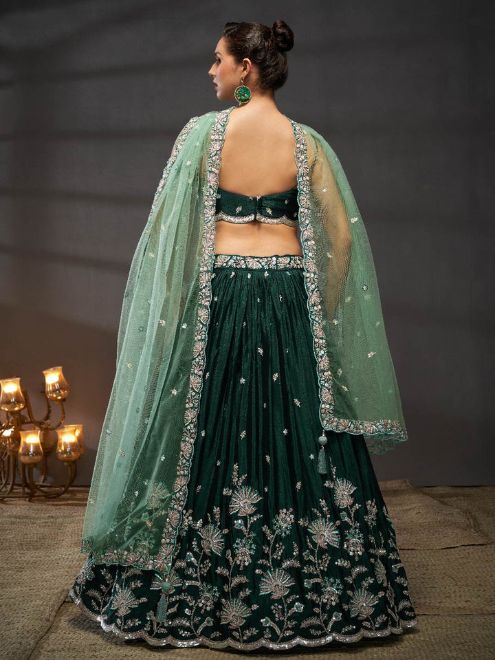 Green Pure Chiffon Sequins embroidery Semi-Stitched Lehenga choli & Dupatta ClothsVilla