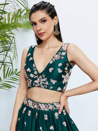 Green Pure Georgette Sequins and thread embroidery Semi-Stitched Lehenga choli & Dupatta ClothsVilla
