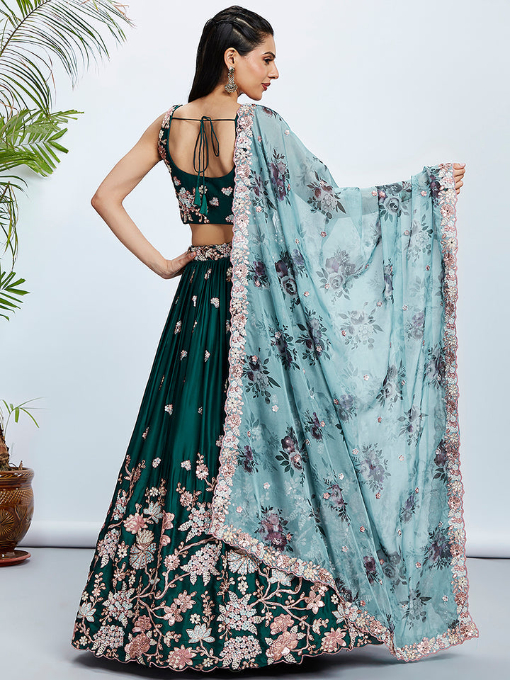 Green Pure Georgette Sequins and thread embroidery Semi-Stitched Lehenga choli & Dupatta ClothsVilla