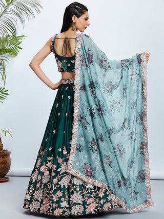Green Pure Georgette Sequins and thread embroidery Semi-Stitched Lehenga choli & Dupatta ClothsVilla