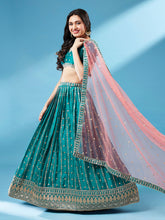 Load image into Gallery viewer, Green Pure Georgette Sequins Embroidered Semi-Stitched Lehenga ClothsVilla