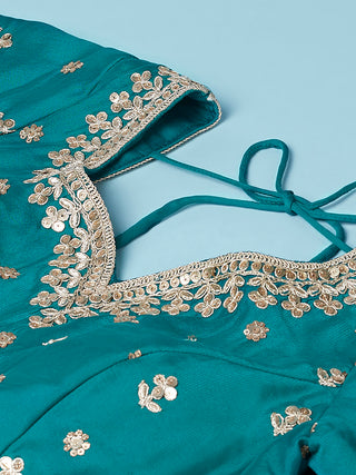 Green Pure Georgette Sequins Embroidered Semi-Stitched Lehenga ClothsVilla