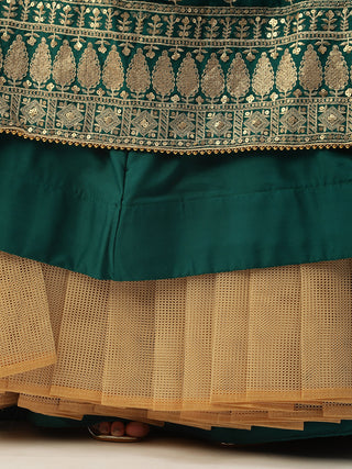 Green Pure Georgette Sequins Embroidered Semi-Stitched Lehenga ClothsVilla
