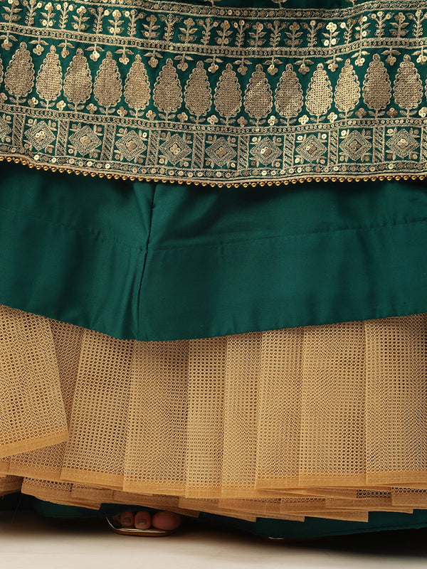 Green Pure Georgette Sequins Embroidered Semi-Stitched Lehenga ClothsVilla