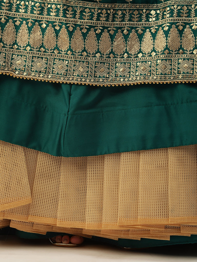 Green Pure Georgette Sequins Embroidered Semi-Stitched Lehenga ClothsVilla