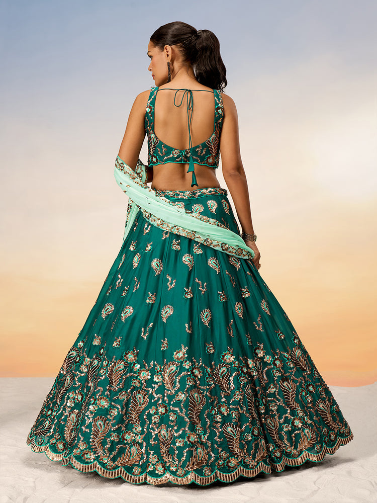 Green Pure Georgette with heavy Sequins embroidery Semi-Stitched Lehenga choli & Dupatta ClothsVilla.com