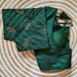 Load image into Gallery viewer, Green Pure Silk Blouse with Handcrafted Sleeves and Back Opening ClothsVilla