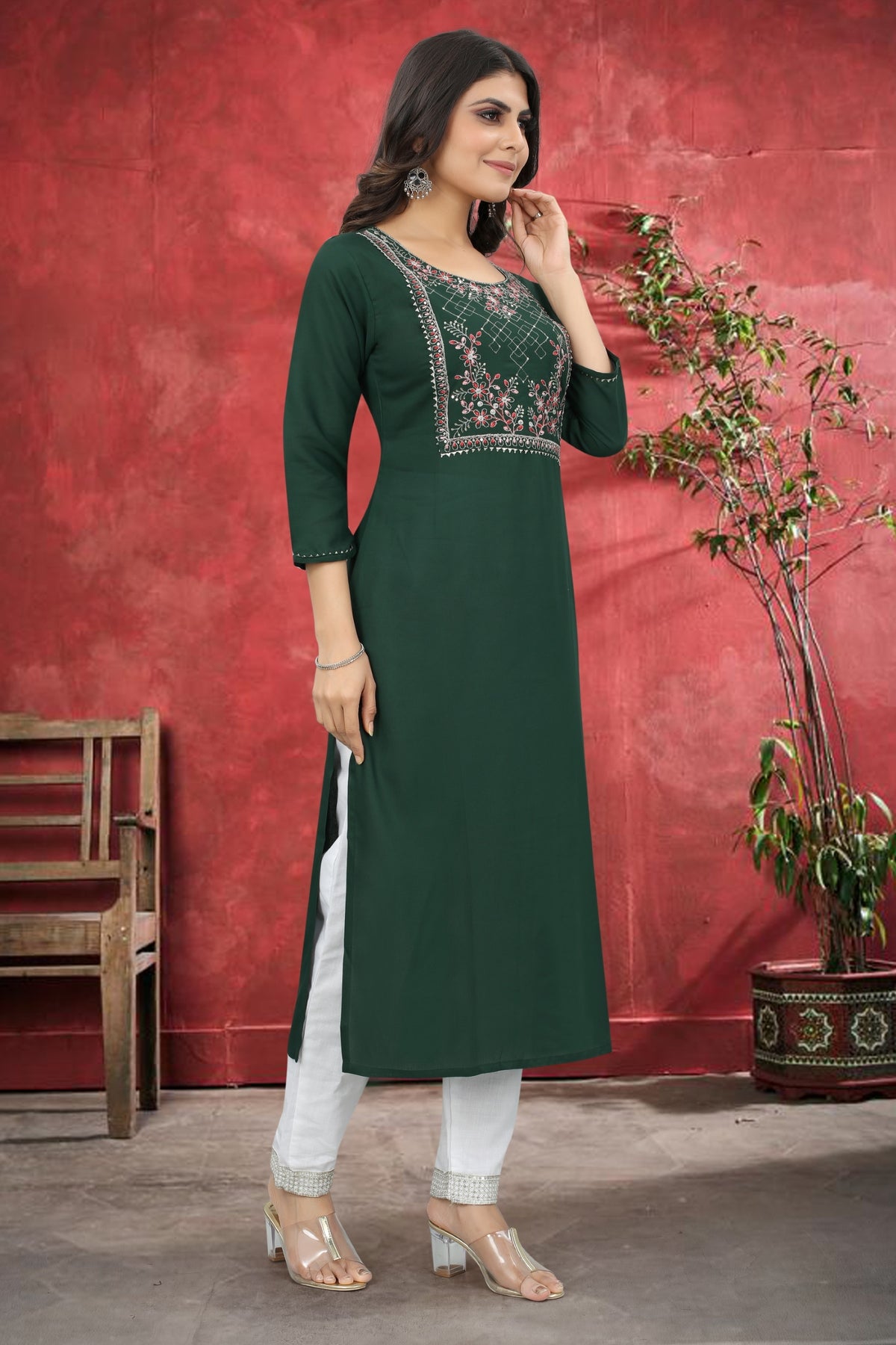 Green Rayon Kurta Set With Pant ClothsVilla Main image
