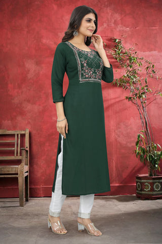 Green Rayon Kurta Set With Pant ClothsVilla