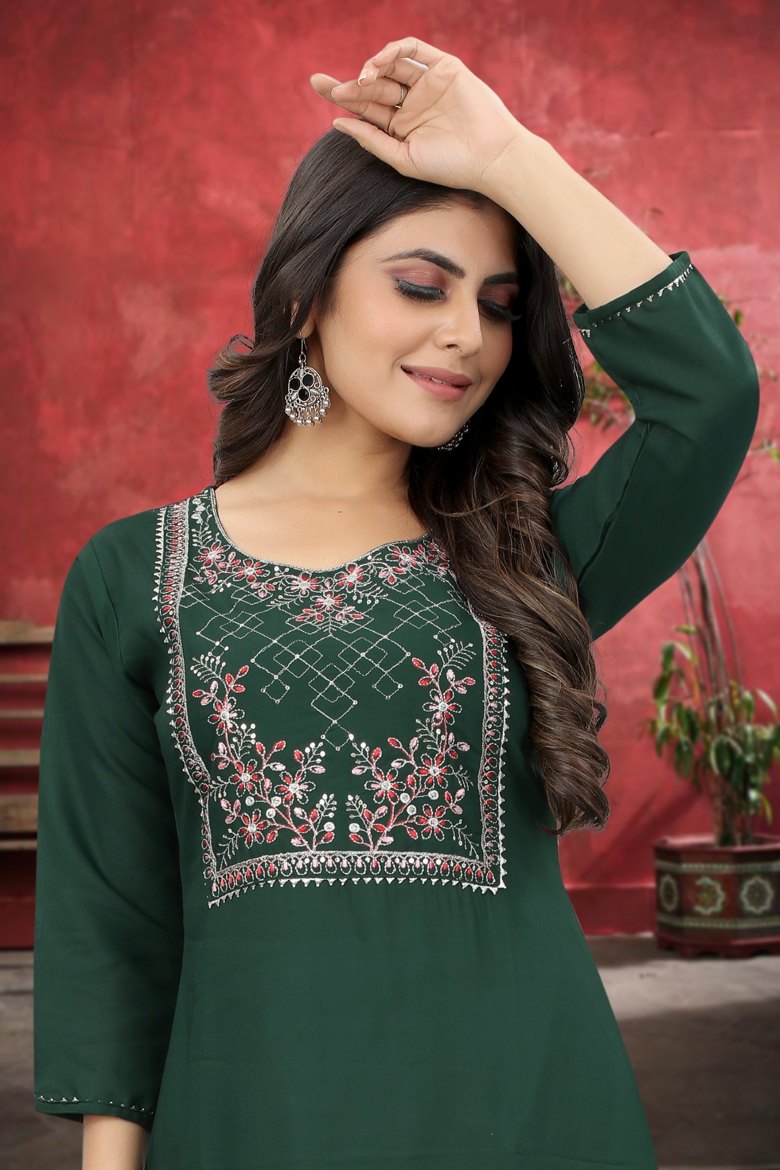 Green Rayon Kurta Set With Pant ClothsVilla