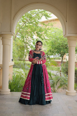 Green Rayon Lehenga Choli with Shrug ClothsVilla