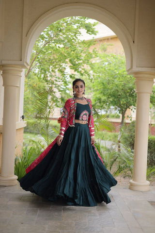 Green Rayon Lehenga Choli with Shrug ClothsVilla