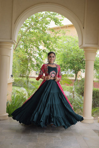 Green Rayon Lehenga Choli with Shrug ClothsVilla