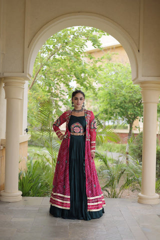 Green Rayon Lehenga Choli with Shrug ClothsVilla