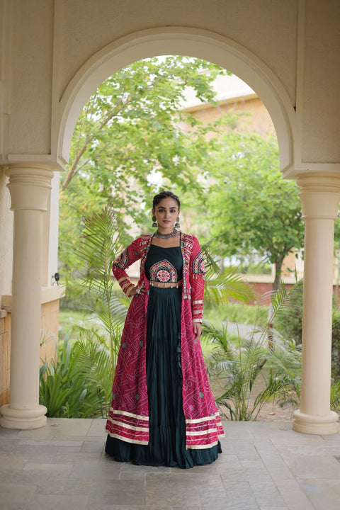 Green Rayon Lehenga Choli with Shrug ClothsVilla Main image