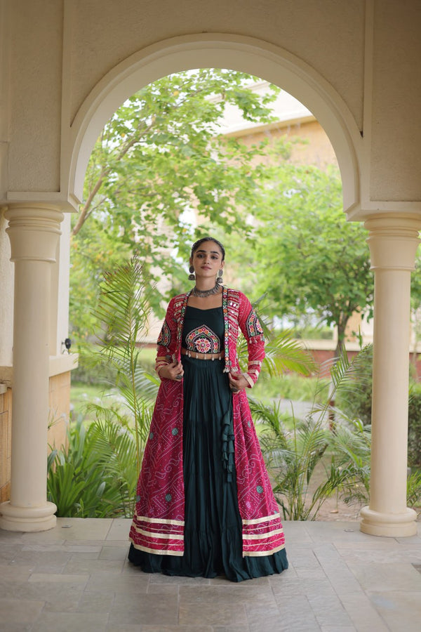 Green Rayon Lehenga Choli with Shrug ClothsVilla