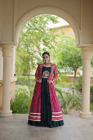 Green Rayon Lehenga Choli with Shrug ClothsVilla