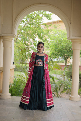 Green Rayon Lehenga Choli with Shrug ClothsVilla