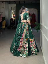 Load image into Gallery viewer, Green Rayon Printed Silk Lehenga Choli with Gota Patti &amp; Cowrie Detailing ClothsVilla