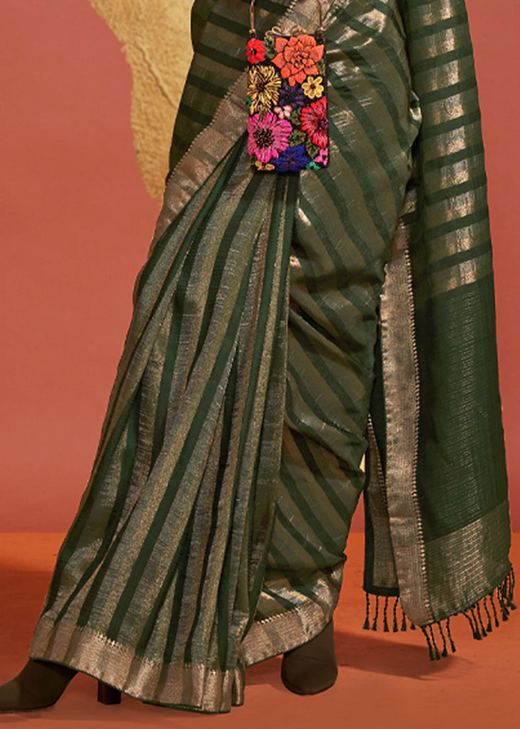 Green Regal Banarasi Blended Silk Saree with Timeless Intricate Design ClothsVilla
