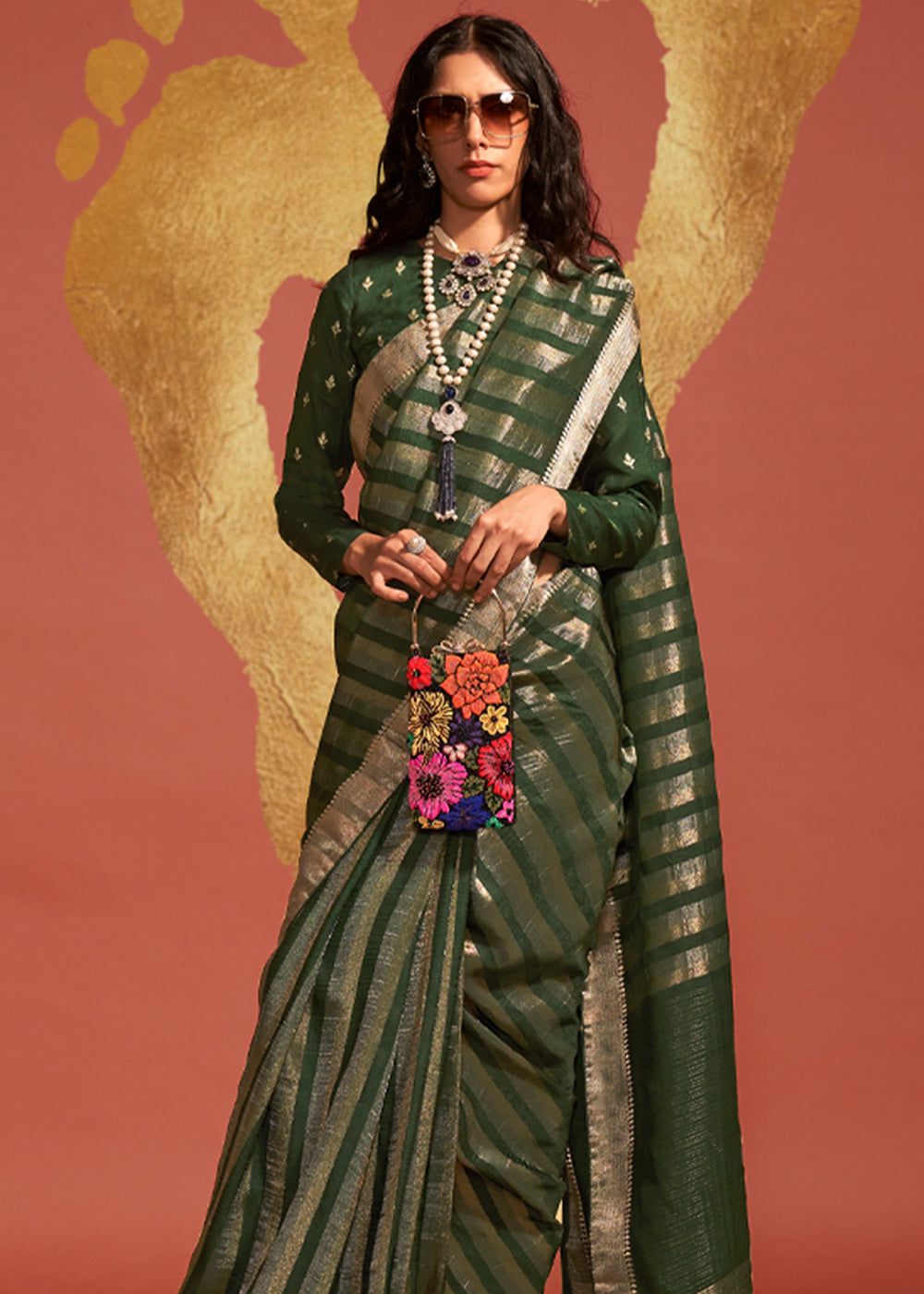 Green Regal Banarasi Blended Silk Saree with Timeless Intricate Design Secondary image