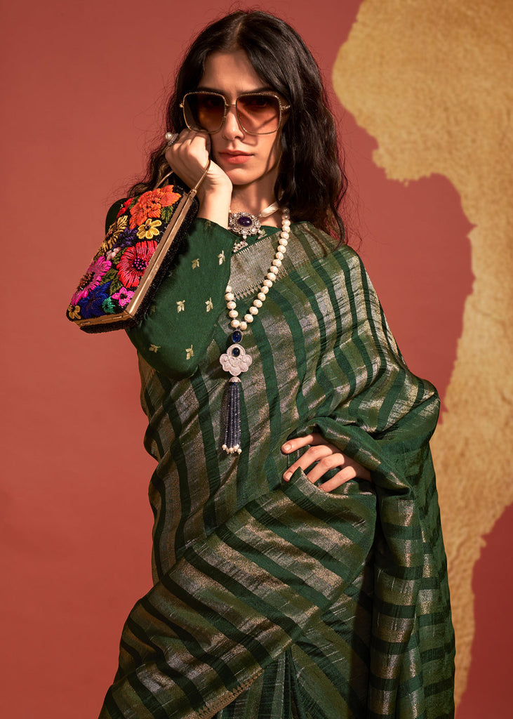 Green Regal Banarasi Blended Silk Saree with Timeless Intricate Design ClothsVilla