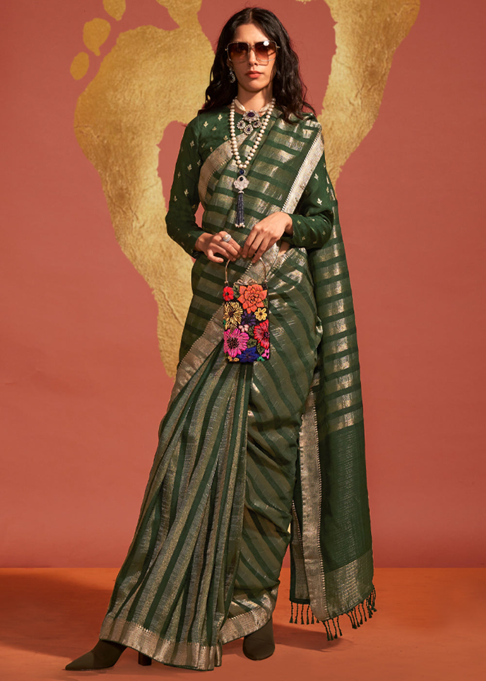 Green Regal Banarasi Blended Silk Saree with Timeless Intricate Design ClothsVilla Main image