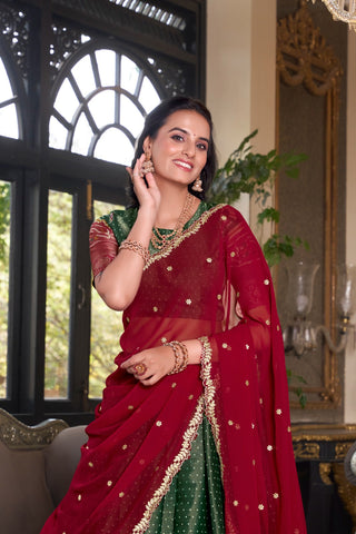 Green Regal Kanchipuram Zari Woven Lehenga Set with Embroidered Georgette Dupatta – Stitched Lehenga & Unstitched Blouse Clothsvilla