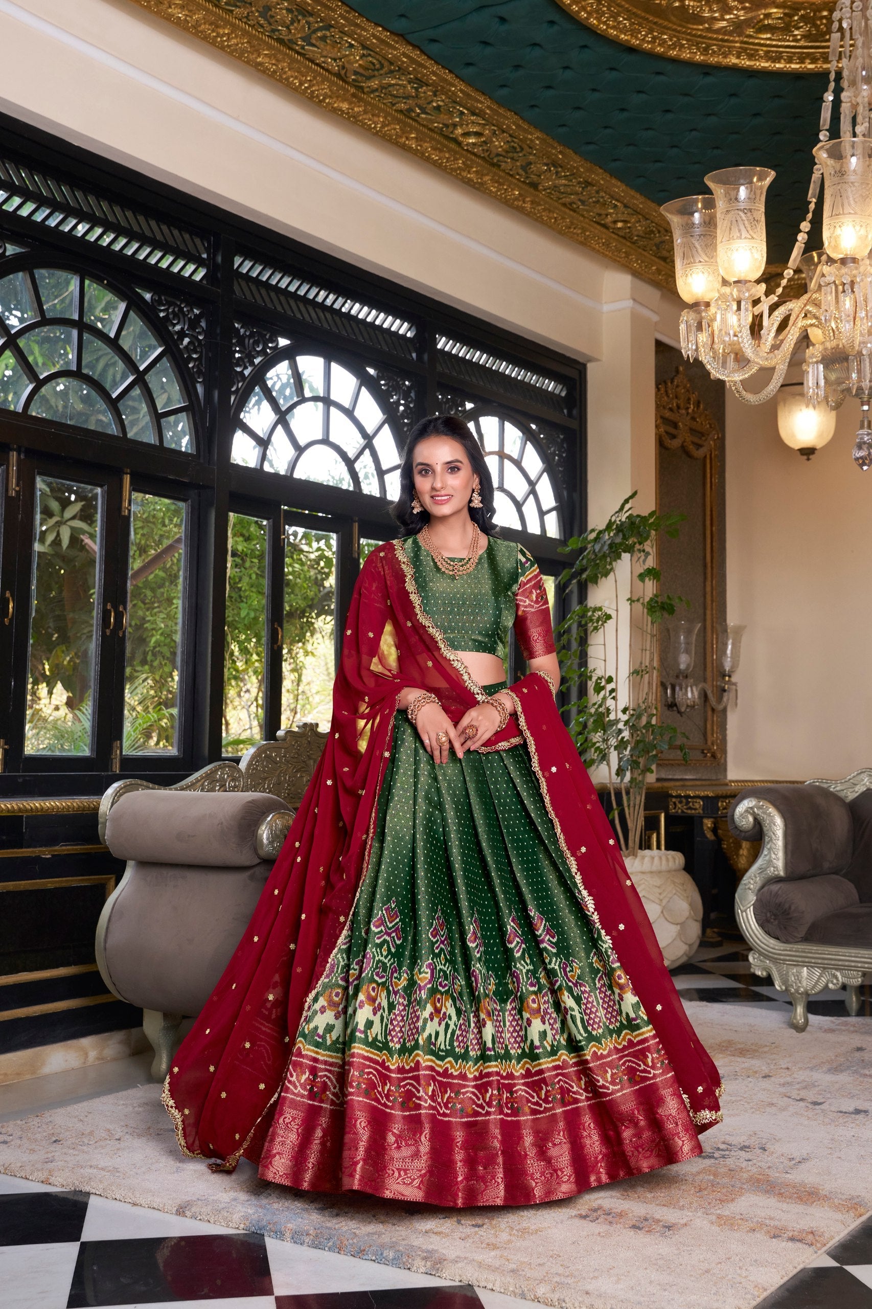Green Regal Kanchipuram Zari Woven Lehenga Set with Embroidered Georgette Dupatta – Stitched Lehenga & Unstitched Blouse Clothsvilla