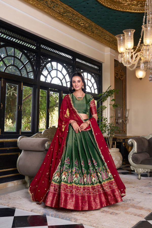 Green Regal Kanchipuram Zari Woven Lehenga Set with Embroidered Georgette Dupatta – Stitched Lehenga & Unstitched Blouse Clothsvilla