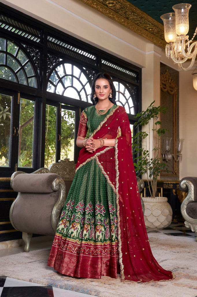 Green Regal Kanchipuram Zari Woven Lehenga Set with Embroidered Georgette Dupatta – Stitched Lehenga & Unstitched Blouse Clothsvilla