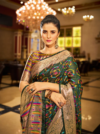 Green Regal Kanjeevaram Organza Saree with Zari Woven Border Clothsvilla