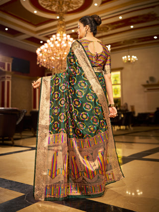 Green Regal Kanjeevaram Organza Saree with Zari Woven Border Clothsvilla