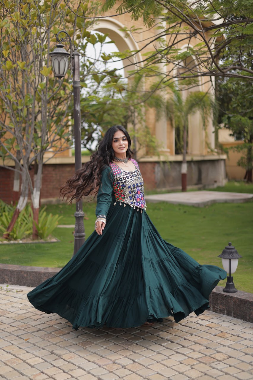 Green Reyon Gown Set with Designer Blouse ClothsVilla