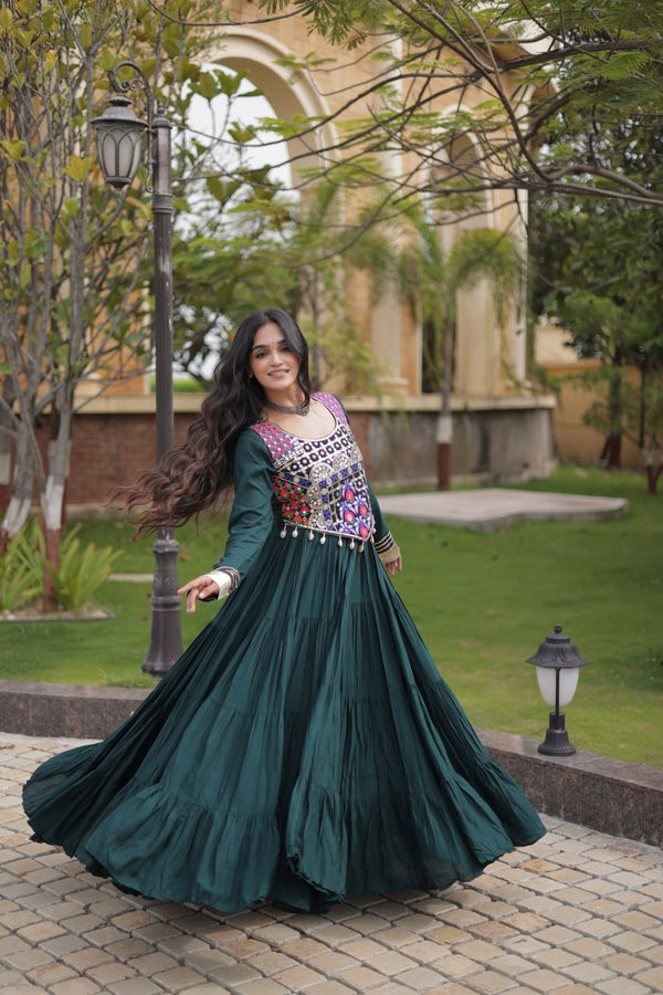 Green Reyon Gown Set with Designer Blouse ClothsVilla