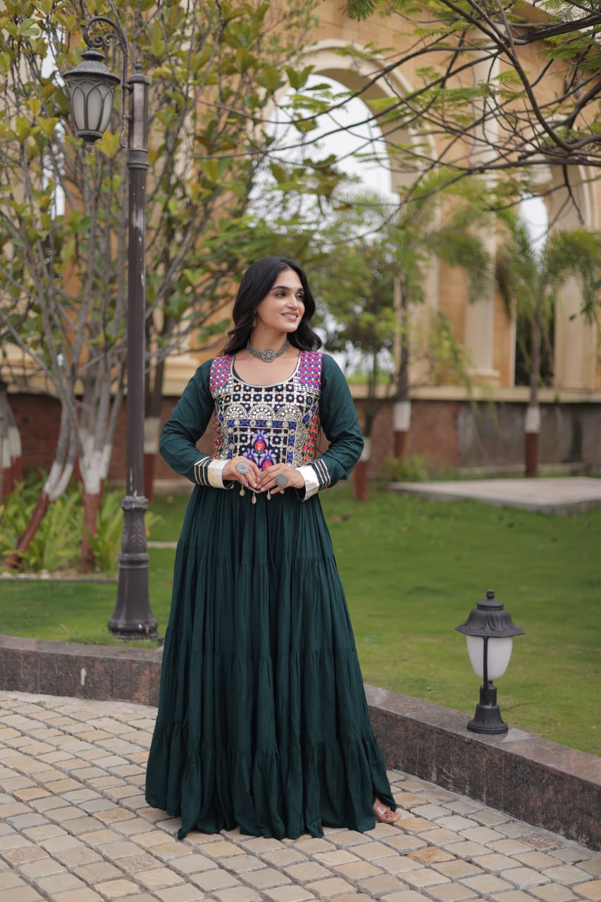 Green Reyon Gown Set with Designer Blouse ClothsVilla