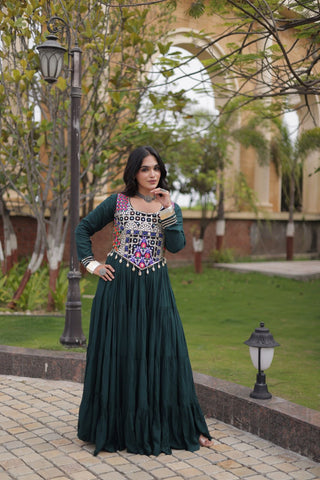 Green Reyon Gown Set with Designer Blouse ClothsVilla