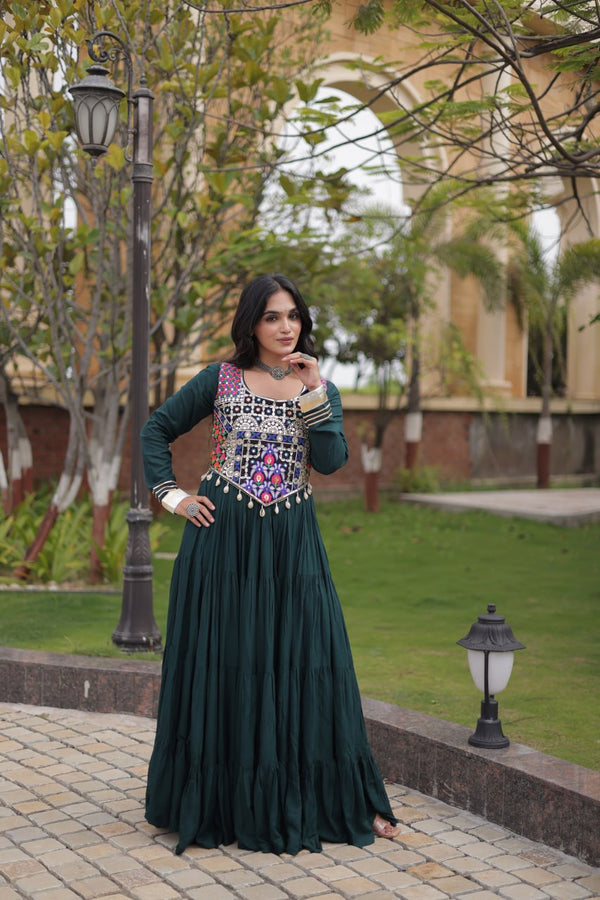 Green Reyon Gown Set with Designer Blouse ClothsVilla
