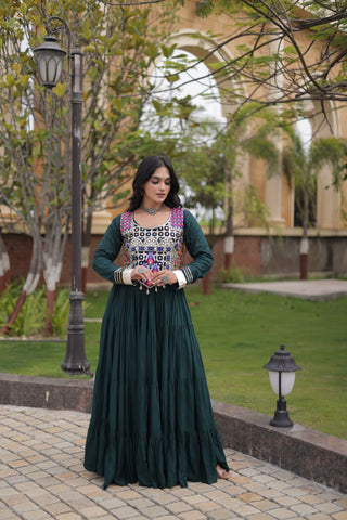 Green Reyon Gown Set with Designer Blouse ClothsVilla