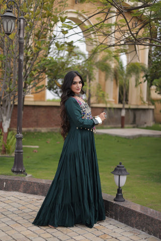 Green Reyon Gown Set with Designer Blouse ClothsVilla